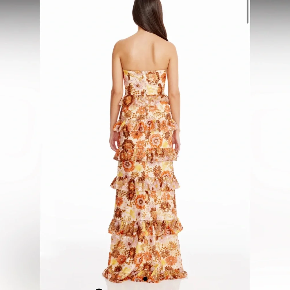 New Dress The Population Siriana Sequin Ruffle Gown Medium & Small - Picture 3 of 12